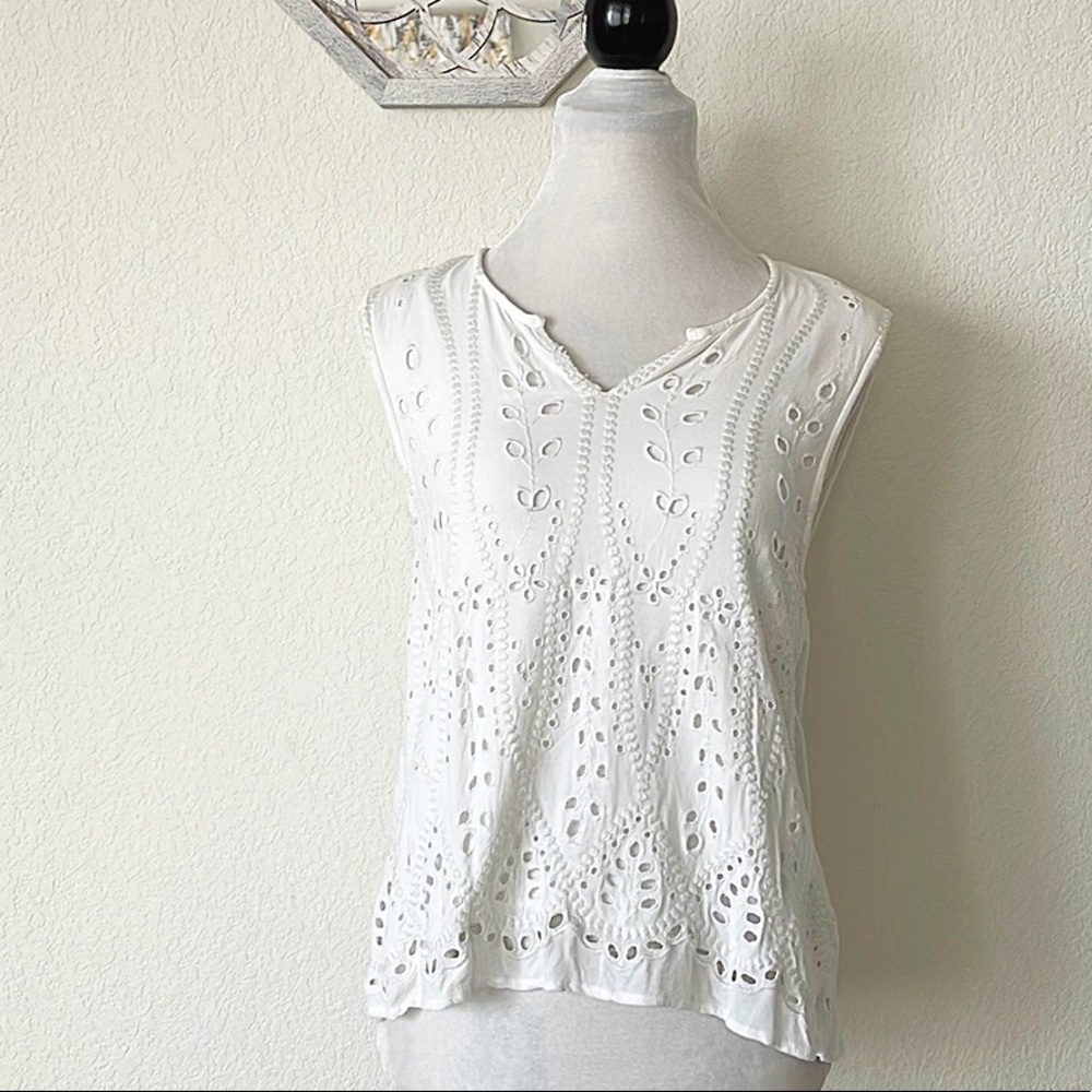 White Eyelet Sleeveless Top
